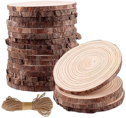 ZEONHEI 20 discos redondos de madera, 14-16 cm, círculos de madera sin terminar, discos redondos de árbol con corteza, sin perforar, discos de madera para manualidades, decoración de pintura,