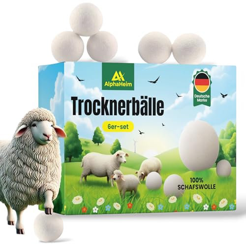 AH AlphaHeim Lot de 6 balles de séchage XL AlphaHeim® pour sèchelinge et doudounes. Sans substances nocives et sans danger pour les animaux. Balles de séchage 100 % laine de