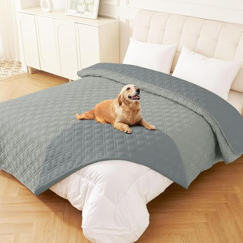 Homaxy Hundfilt, vattentät, 203 x 208 cm, grå + mörkgrå | Hundmatta utomhus tvättbar, vändbar filt hundfilt, mjuk kattfilt för soffa soffa säng på vägen