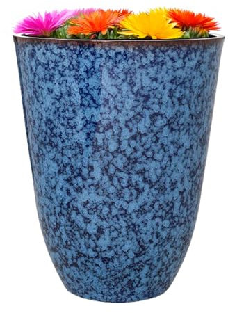 Jack Stonehouse Outdoor Tall Speckled Blue Planter | Ceramic Look Round Plastic Flower Pot With Glossy Finish | Frost & UV Resistant Modern Garden Plant Pot | Dia: 29cm | Artistic Blue (1)