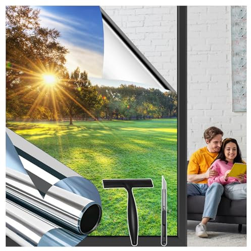 Niviy Vinilos para Cristales Espejo 44.5x400cm Vinilo Adhesivo Cristal Decorativo Anti UV Anti Calor Vinilo Ventanas Privacidad para Cocina Puertas Cristal Bano Plata