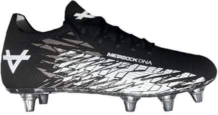 Oxen Metasock 8 Stud Adults Soft Ground Rugby Boots (Silver & Black, UK Footwear Size System, Adult, Men, Numeric, Medium, 11)