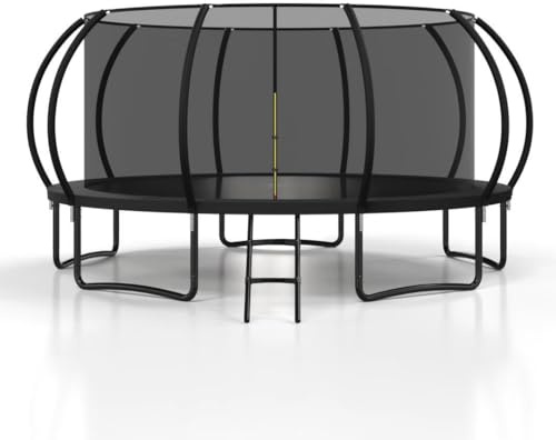 Polar Aurora 16 FT Outdoor Trampoline with Safety Enclosure Net, Thickened Spring Pad，ASTM Approved Recreational Trampoline for Kids and Adults with Anti-Rust Coated Frame and Ladder, 450LB Capacity