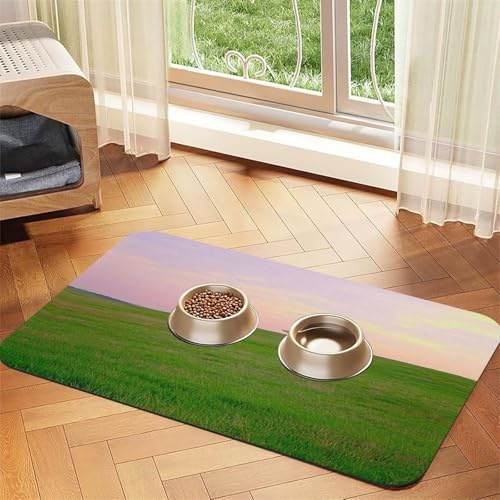 A Hill Coperta di Erba Verde Pet Feeding Mat Cane Gatto Mangiare Cibo Assorbente Tovaglia in Pelle per Ciotola di Acqua Impermeabile Nessuna Macchia Ad Asciugatura Rapida Antiscivolo 45 x 30 cm