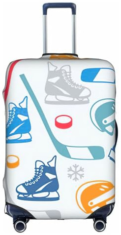 KLJnmbb Housse de valise élastique lavable anti-rayures anti-poussière élégante avec motif imprimé d'éléments de hockey, blanc, L