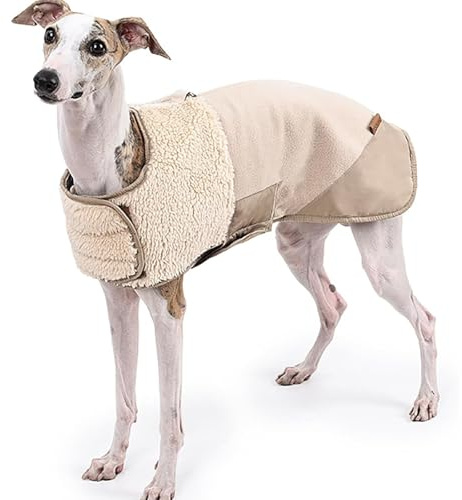 Hundemäntel Für Kaltes Wetter Für Italienische Windspiele Und Whippets, Winddichte, Warme Fleece-Hundejackenweste, Leichte Winter-Schneekleidung Für Kleine, Mittelgroße Und Große Hunde(Beige,S)