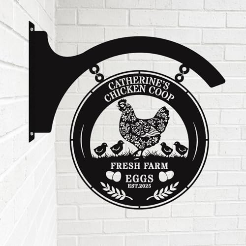 Dyoart Personalized Hanging Chicken Coop Signs, Funny Chicken Decor, Custom Metal Signs for Outdoors, Farmhouse Wall Decor for Hen House Farm Yard Fence Backyard, Chicken Lovers Gift Color05