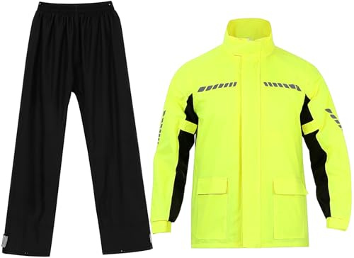 LABRIMP Combinaison de Pluie Moto pour Homme Imperméable en Nylon avec Design Réfléchissant, Pantalon et Veste Inclus, Protection Fortes Pluies et Visibilité Nocturne Améliorée