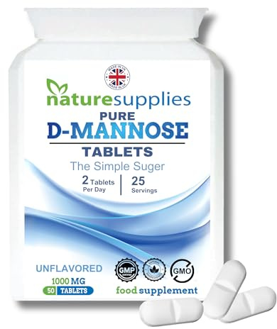 D Mannose Tablets 1000mg - 50 Pack Dmannose Tablets - (Not D Mannose Capsules or Powder) - Suitable for Vegetarians and Vegans - High Strength D-Mannose Supplement from Naturesupplies