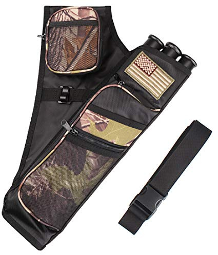 KRATARC 3-Tubes Hip Quiver Waist Hanged Arrow Archery Carry Bag with Pockets Adjustable Belt (Black) (Camo)