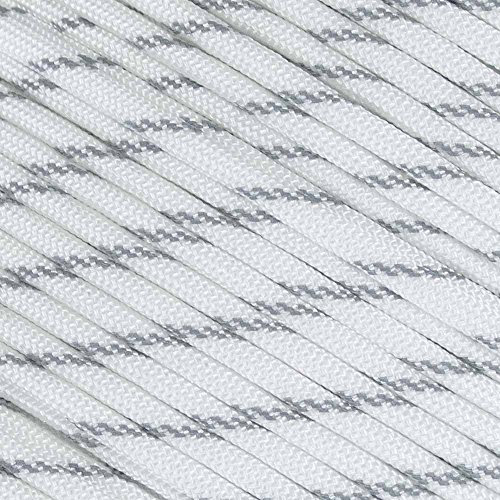 Fluoreszierendes reflektierendes 550 Typ III Abspannseil Camping Survival Cord Hochsichtbares Paracord - verrottungs- und UV-beständig (reflektierendes Weiß, 30 m)
