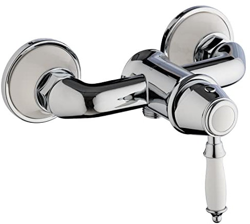 PaulGurkes Duscharmatur Einhandmischer Nostalgie Retro Armatur Mischbatterie Landhausstil Armatur für die Dusche mit weißen Keramikeinlagen Mischbatterie verchromt