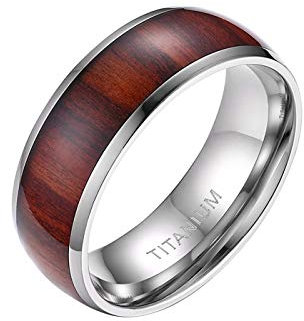 Mabohity Ring Herren Titan-Ring mit Holz Echtholzeinlage Titanium 8mm Breit Ehering Verlobungsring Freundschaftsring Hochzeit Band, Silber, Größe 72