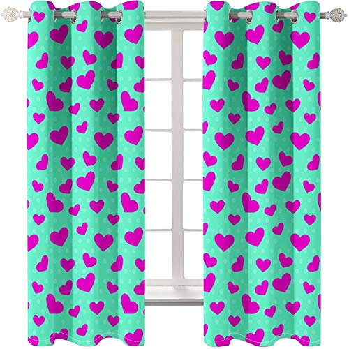 Daesar Verdunkelungsvorhänge mit Ösen Kinderzimmer Modern Herzen, Vorhang Polyester Lang für Fenster 274x160CM Schlafzimmer Vorhang Gardinen Blickdicht 2er Set Grün Fuchsie