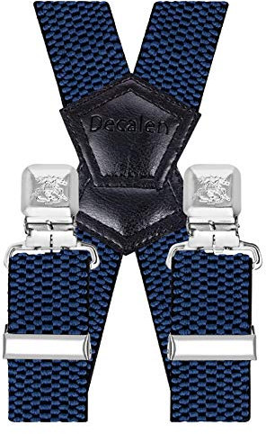 Decalen Hosenträger für Herren Breit 4 cm mit sehr Starken 4 Metall Clip Lang Einheitsgröße für Männer und Damen Einstellbar und Elastisch X Style (Dunkelblau)