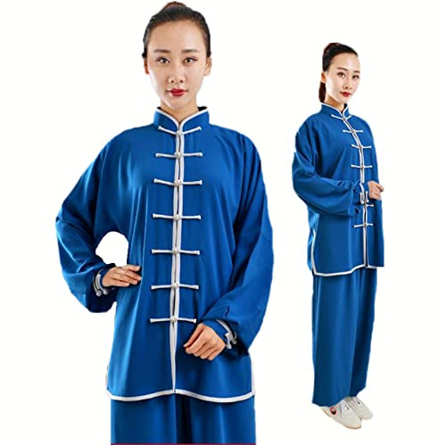 HFCY Uniforme per arti marziali Tai Chi, abbigliamento per Kung Fu per uomini e donne, abbigliamento tradizionale cinese Wing Chun, blu-S