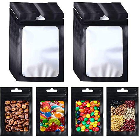 200 Piezas Bolsas de Aluminio Resellables, Bolsa con Cierre a Prueba de Olor Resellable, Bolsas Mylar Herméticas Planas para Alimentos, Bolsas Planas Ziplock para Almacenar Alimentos, Granos de Café