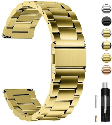Fullmosa 20mm Bracelet en Acier Inoxydable pour Samsung/Garmin, Or | 20mm Bracelet de remplacement metal Compatible avec Garmin Vivoactive 6/5/3, Samsung Galaxy Watch 7/6/5 40mm 44mm