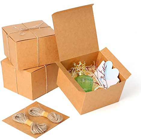 Dekun 5 Pack Premium 6x6x4 Inches Brown Gift Boxes with lid, Easy Assemble Recyclable Bridesmaid Proposal Kraft Boxes Crafting Cupcake Boxes with Lids for Presents/Packaging/Christmas (6x6x4 inches)
