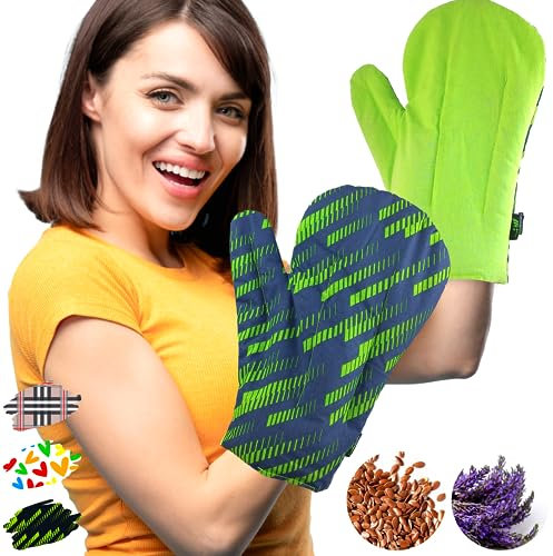 Set 2 Fäustlinge: Arthrose Handschuhe für Mikrowelle - (Eine Größe) - Handwärmer Körnerkissen für Karpaltunnelsyndrom, Rheuma und Arthritis - 100% Baumwolle und Lavendelduft (Sport)
