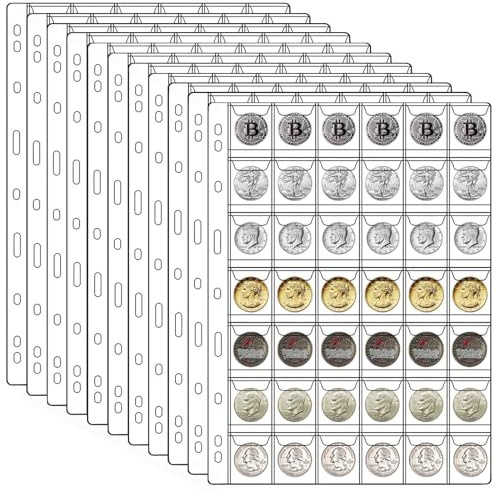 462 Pockets Coin Binder Collection Supplies Pages, Standard 9 Hole Coin Collecting Pocket Page for Coin Stamp Badge Collection (42 Pocket -11 Sheets)