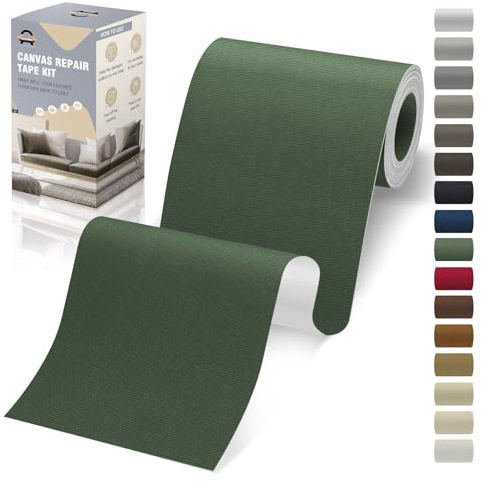 Parche Adhesivo de Tela, 10x200 cm Exterior Parches de Reparación de Lona, Impermeable Parches para Tela Autoadhesivo para Sofá, Cortina, Toldos, Asiento de Coche, Tumbona, Verde oscuro