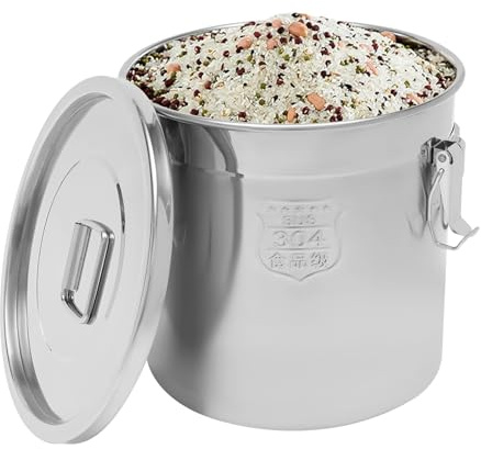 NadineDutol Recipiente hermético de acero inoxidable para cereales de cocina, 6 l - 70 l, recipiente hermético con tapa para guardar diferentes alimentos secos y húmedos (50 L)