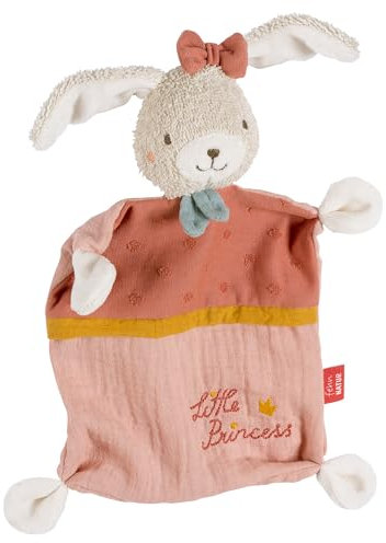 Fehn Schmusetuch Hase Princess – Spielkamerad & Kuscheltier-Schnuffeltuch aus Baumwolle aus biologischem Anbau - mit individuell gesticktem Slogan – Kuscheltuch für Kleinkinder ab 0+ Monaten