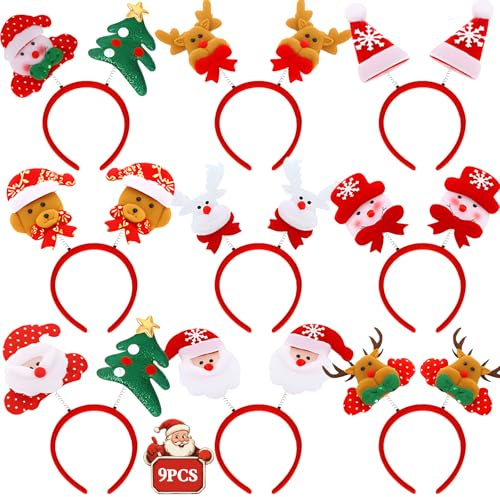 NLMWTI Cerchietti Natalizi, 9 Pezzi di Fasce Natalizie per Bambini e Adulti, Taglia Unica, Natalizi Party Regali, la festa di Natale per Feste di Natale Decorazioni