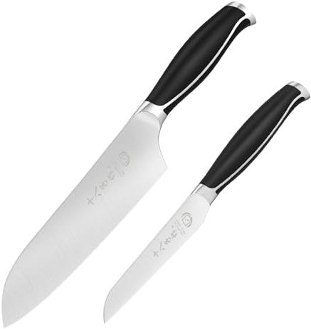 SHI BA ZI ZUO Köksknivset, 2 delar Rostfritt Stål Professionellt Kockknivset Kockkniv Fruktkniv med Halkfritt Handtag i Rostfritt Stål