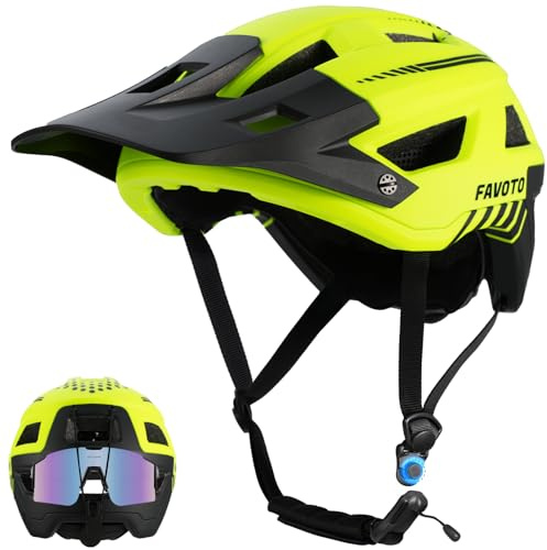 Favoto Fahrradhelm Mountainbike mit Schirm Leicht - Doppelte Technologie Inmould MTB Helm für Herren Damen Rennradhelm L(59-61cm) Leuchtgrün