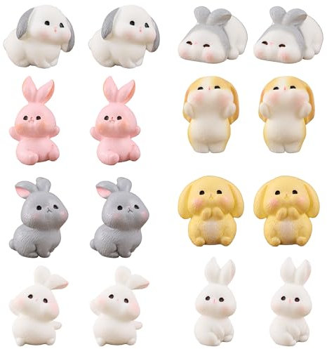 Cayway Lot de 8 accessoires de jardin féérique, mini lapins en plastique, animaux miniatures en résine pour décoration d'intérieur, jardin féérique, mini mousse, paysage