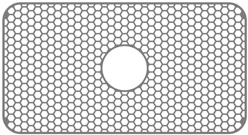 Tapis de protection d'évier en silicone 66,2 x 35,6 cm avec trou de drainage central, antidérapant et résistant à la température, tapis d'évier pour fond d'évier de cuisine, vaisselle et verrerie