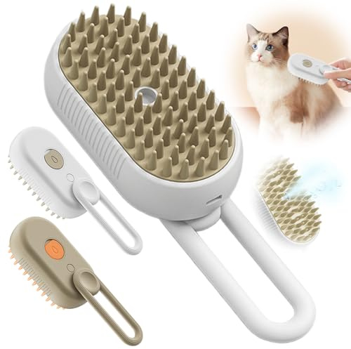 2025 New Comb for Cats Dogs, 3 in 1 Steam Cat Brush Cat Steam Brush for Shedding & Grooming, Self Cleaning 3 in 1 Pet Brush Pet Grooming Brush with Spray (White)