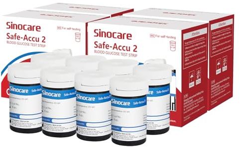 Sinocare Safe Accu2 Strisce Reattive per Glicemia, 200 pezzi Strisce Glicemia Senza Lancetta, Strisce Reagente Glucosio Adattabili [solo a Safe Accu2] [Lancetta non incluso]
