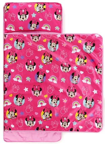Tapis de Sieste Disney Minnie Mouse pour Enfant, Sac de Couchage Doux avec Oreiller intégré pour l’école, la crèche ou Les soirées Pyjama