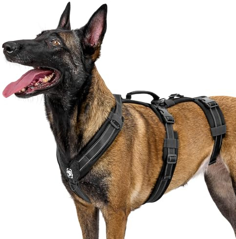 OneTigris HOUNDLOCK Pettorina tattica per cani, antirottura regolabile, morbida imbottitura pettorina con 1 manico, 2 anelli a D e riflettenti (nero, XL)