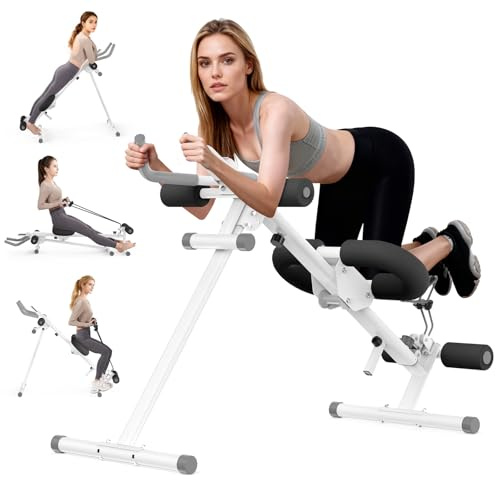 Foldable Ab Machine, 5-in-1 Adjustable Ab Trainer for Home Gym, Full-Body Core Workout Equipment with 10 Length Levels, LED Display & Silent Rollers | Sit-Up & Rowing Machine for Abs Sculpting (Black)