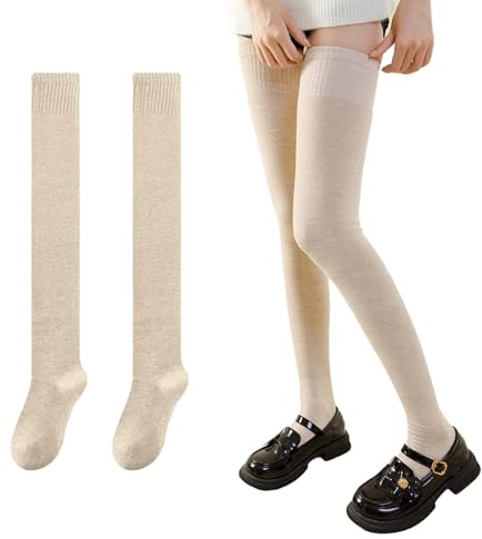 FOSDICK Chaussettes Hautes Femme, Tricotées Chaussette Haute Femme, Chaud Chaussettes Montantes femme Hiver, Coton Thigh High Socks, Bottes Chaussette Longues Avoine pour Filles Femmes Sport Cosplay