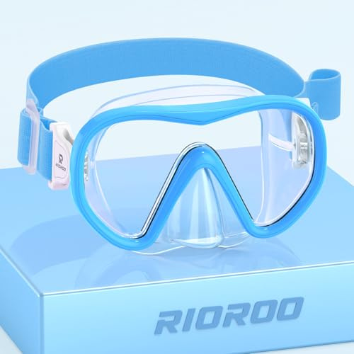 RIOROO Kids Snorkel Mask with Fabric Strap, Swimming Goggles for Boys Girls Youth, Diving Mask with Nose Cover, 180° Panoramic HD, Anti-Fog and Anti-Leak kids swim goggles for 4-16 Years