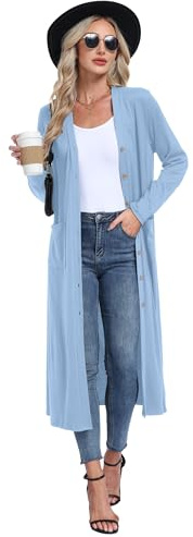 GRECERELLE Womens Long Cardigans Plus Size Long Sleeve Cardigan Ladies Lightweight Outwear Casual Coat with Pockets, Buttons for Women UK
