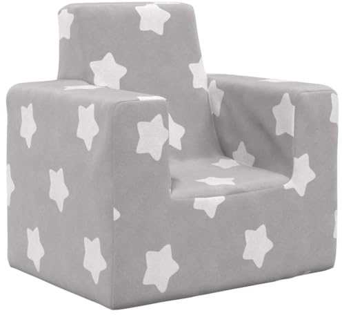 Kaloriko Sofá infantil gris claro con estrellas de felpa suave, 52 x 38 x 50 cm, funda extraíble, relleno de espuma, minisillón para jugar, leer y relajarse
