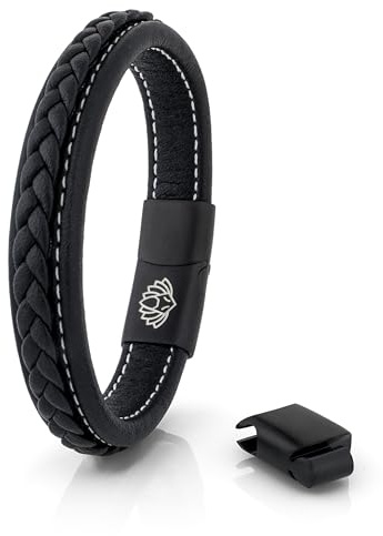 Akitsune Fides läderarmband | armsmycken kvinnor män rostfritt stål män armband, 19 centimeters, Läder