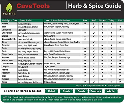 Spice Rack & Herb Organizer Set Magnet - Kitchen Cooking Guide Conversion Chart with Grilling Rubs & BBQ Seasoning Substitutions - Measuring Spoon Barbecue Accessories Gift Idea by Cave Tools