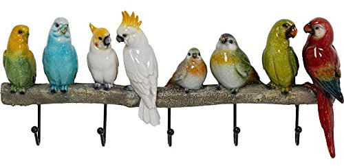 Kare Design Wandgarderobe Exotic Birds, Mehrfarbig, Wandgarderobe, Stahl Haken, 5 Haken, 24x54x7 cm (H/B/T)