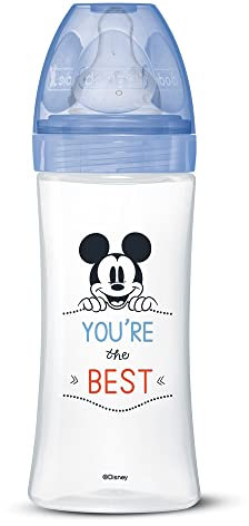 Dodie – Biberon Anti-Colique Initiation+, Mickey, 330 ml, 6 mois, Tétine Ronde, Débit 3