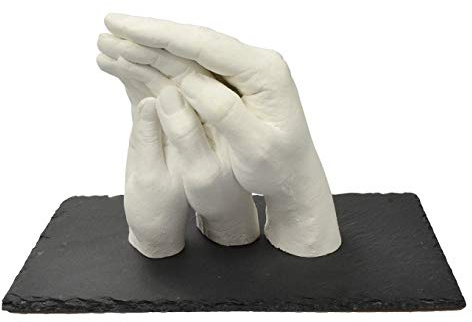 Lucky Hands Family Trio+ | 3D familjehandavtryck gör-det-själv-set för 3–4 vuxna händer | gipsavtryck familj | Även för barn och tonåringar (inklusive skifferbas 20 x 30 cm)
