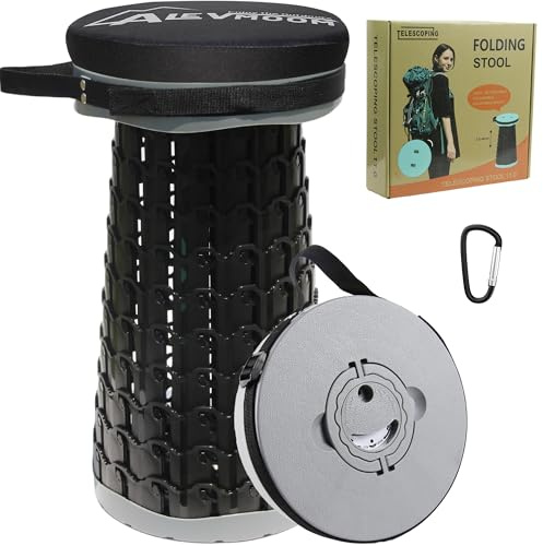 ALEVMOOM XXL 18.1 Telescoping Stool with Thick Cushion, Portable Telescoping More Sturdy Capacity 880Ib,Collapsible Retractable Adjustable Folding Stool for Garden Hiking Fishing BBQ