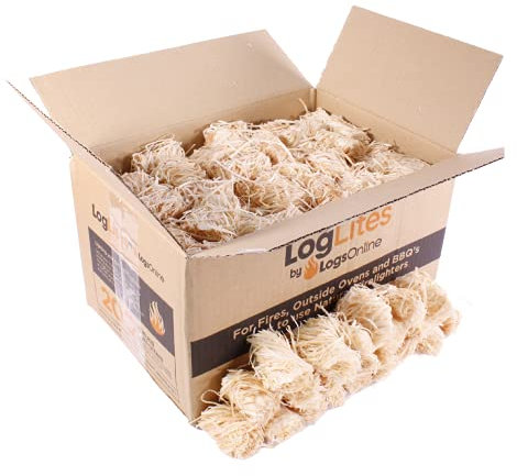 LogLites by LogsOnline - 400 Natural Eco Firelighters - Long Burn & Easy to Light - Wood Wool Fire Starters for Pizza Oven, BBQ, Fire Pits, Outdoor Stove & Log Burners…