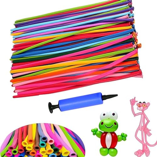 YOUYIKE Modellierballons, 50 | 100 | 200 pcs Luftballon Lang mit Pumpe, DIY Mehrfarbig 260Q Latex Luftballons Tiere Formen für Party Dekoration